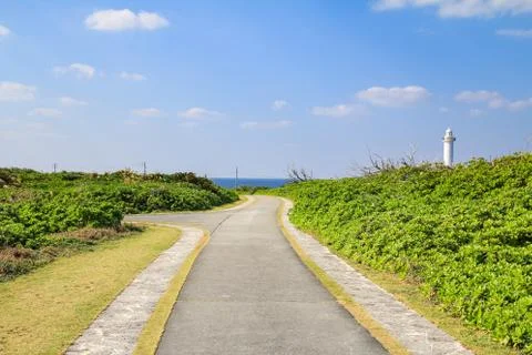 Small path way in the park at cape Zanpa at Okinawa Stock Photos