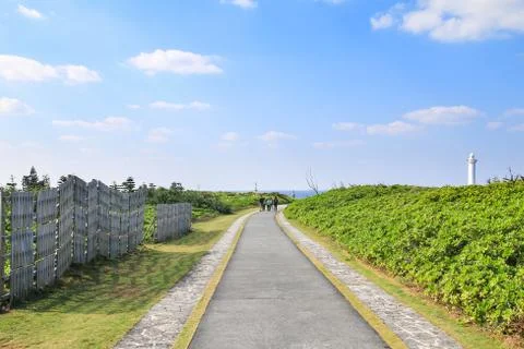 Small path way in the park at cape Zanpa at Okinawa Stock Photos