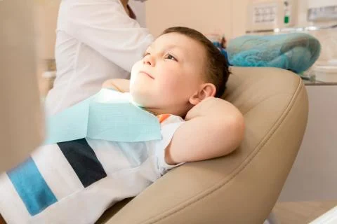 Small Patient at the Dentist. Checking the Teeth at the Child. Stock Photos