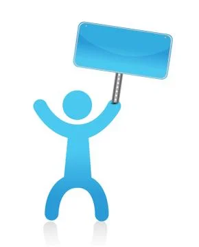 Small people with an empty signboard in hands. isolated white background. Stock Illustration