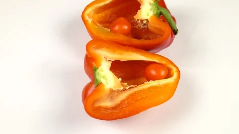 Small pepper grown inside of bell pepper,  natural phenomenon Stock Footage 319401315