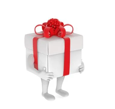 Small person with box-gift instead of head Illustrazione stock