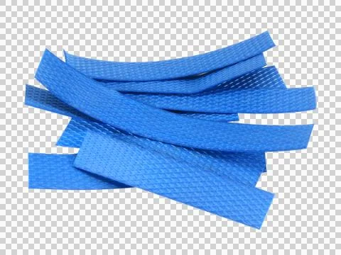 Small piece of blue plastic line cut edge element isolated on white backgroun Stock Photos