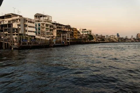 Small pier Extending to the Chao Phraya River Stock Photos
