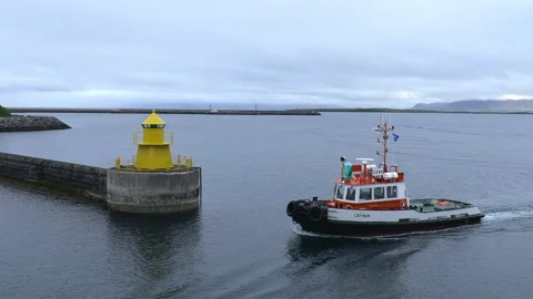 Small pilot boat in Iceland Stock Footage
