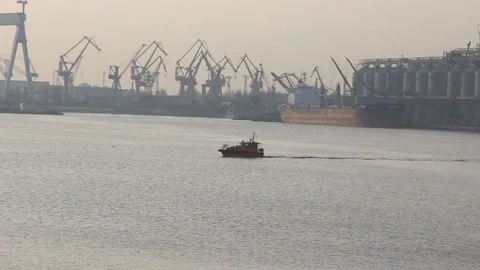 A small pilot ship goes on water Stock Footage 137256124