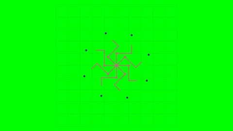 A small pink and gold geometric flower icon centered on a bright green grid Video stock 340904056