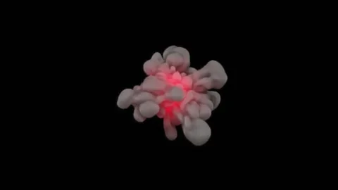 A small pink cloud expands into a large mass of gray smoke, taking on bizarre Stock Footage 177226323