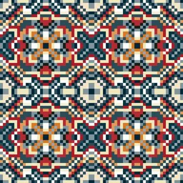 Small pixels colored geometric background seamless pattern vector illustratio Stock Illustration