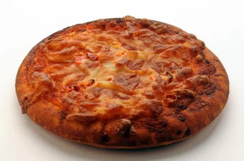 Small pizza on white background Stock Photos