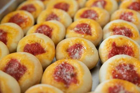 Small pizzas ready for the buffet Stock Photos