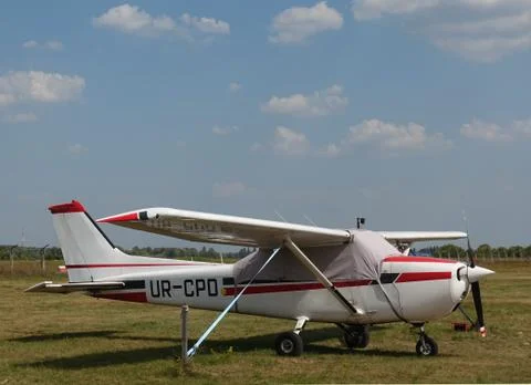Small plane on the airfield Stock Photos