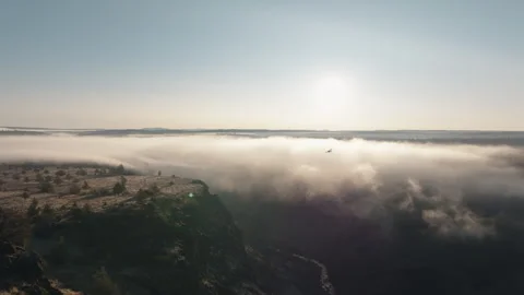 Small Plane Flies Into Frame, Big Vista, Sunrise Stock Footage 251619391