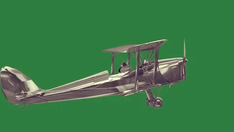 A small plane on green screen and silver airplane flying in the air model of Stock Footage 335977657
