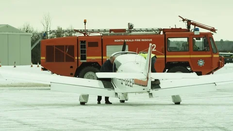 Small Plane on icy Aristrip 01 3/5 Stock Footage 87095948