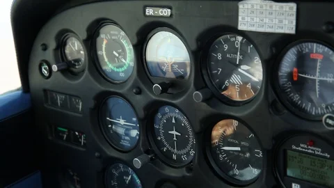 A small plane is landing. The view from the cab. The pilot controls the plane Stock Footage 129085091