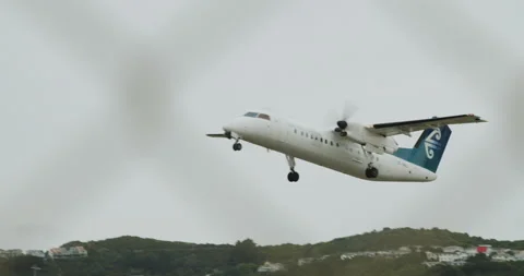 Small plane takes off on a long runway Stock Footage 144291237
