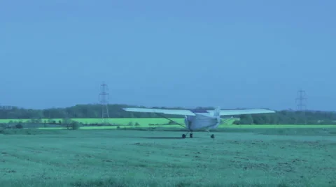 Small plane takes off old fashioned color look Stock Footage 42493759