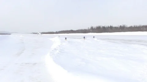 Small Plane Takes Off Remote Snowy Runway 스톡 동영상 102134144