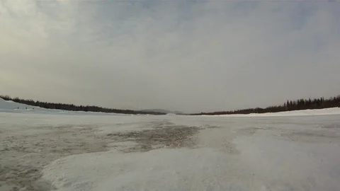 Small Plane Takes Off Remote Snowy Runway Right Over Camera Stock-Footage 102134227