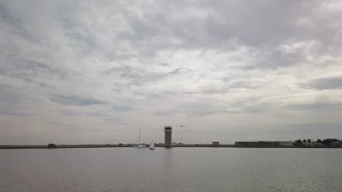 Small plane taking off from Albert Whitted Airport heading east Video stock 259310498