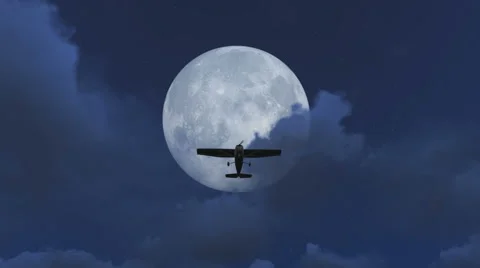 Small Plane taking off at night with a full moon background Stock-Footage 41473035