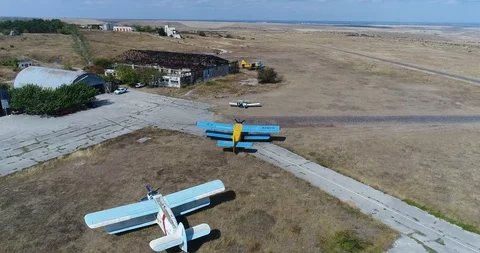Small planes at the airport Stock Footage 124756920