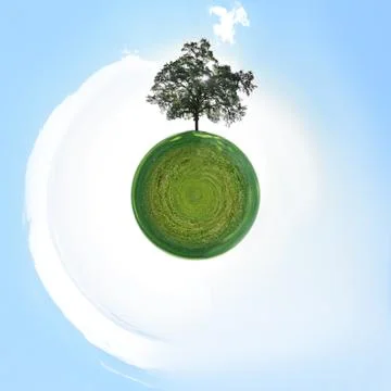 Small planet with single tree Stock Photos