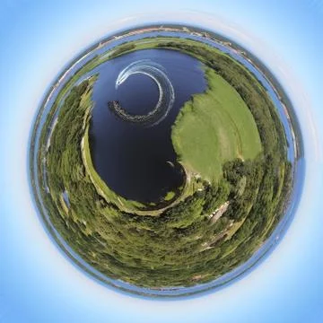 Small planet transformation of a spherical 360 degree panorama. Stock Illustration