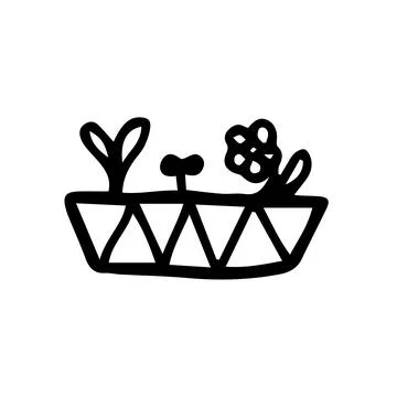 Small plant in earthenware, cartoon vector and illustration, black and white, Stock Illustration