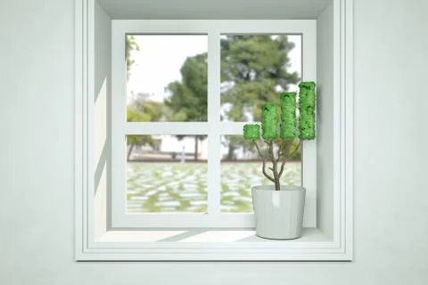 Small plant in pot on window Stock-Illustration