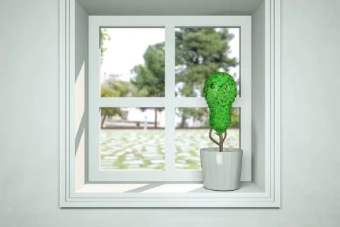 Small plant in pot on window as a plant shaped bulb Stock Illustration