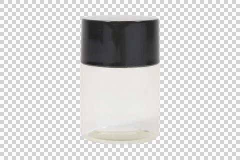 Small plastic bottle with black cap on transparent background Foto stock