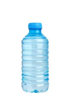 Small plastic bottle of clean drinking water isolated on white background, cl Stock Photos
