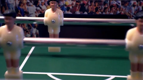 Small plastic figures of players in table kicker. Stock Footage 122074439