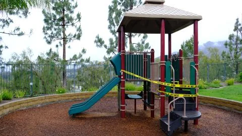 Small Playground with Caution Tape Foto stock