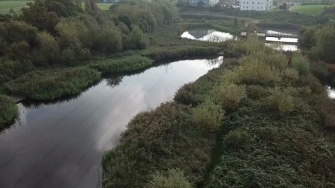 A small pond in a park, aerial shot Stockbeeldmateriaal 80436716