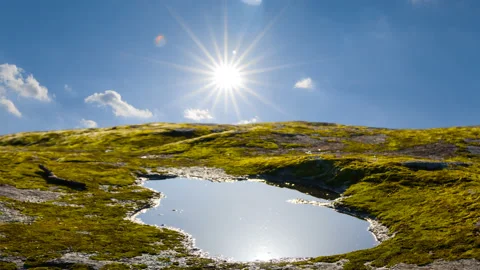 Small pond on a stone in light of sparkle sun time lapse scene Stock Footage 239082132