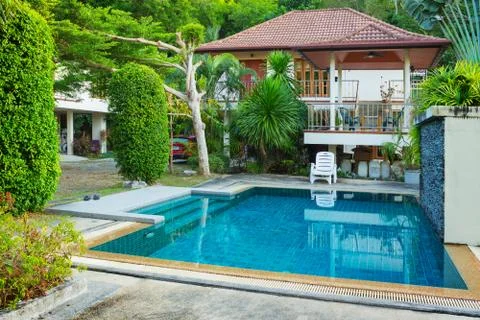 Small pool with blue bottom Stock Photos