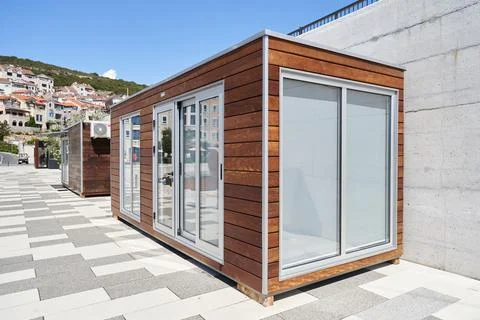 Small portable building an office for workers or security Fotos de archivo