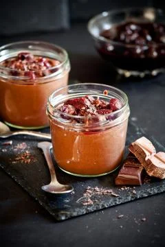 Small Pots Of Chocolate Mousse Stock Photos