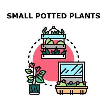 Small potted plants growing decorating interior spaces Stock Illustration