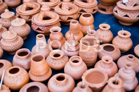 Small pottery clay and crafts in thailand Stock Photos