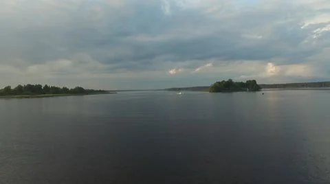 Small powerboat moving quickly on the river. Aerial view. Stock-Footage 66328757