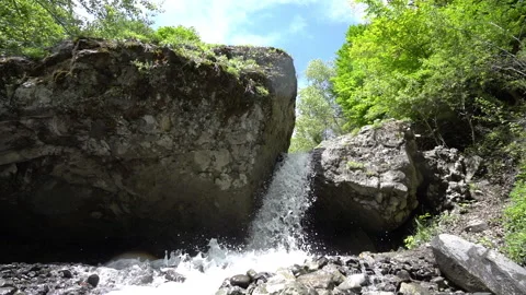 Small Powerful Mountain Waterfall. Slow Motion Video stock 308964801