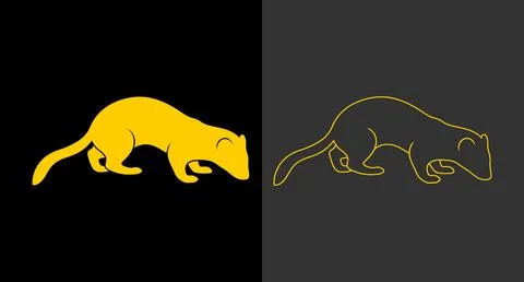 Small predator mammal icon in solid silhouette and golden wireframe outline Stock Illustration