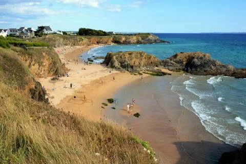 Small private beach by the ocean Stock Photos