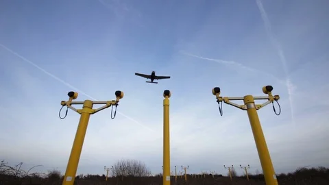 Small private plane coming into land Stock Footage 85975813