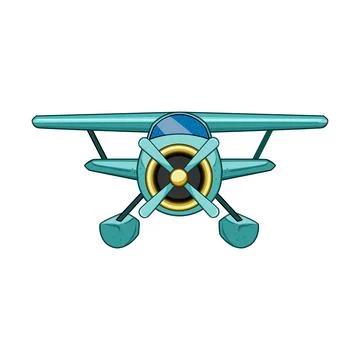 Small propeller plane flying in a children's cartoon style Stock Illustration