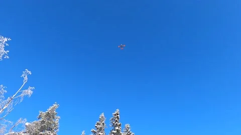 Small Propeller Plane Valmet Vinka Flying Over in Winter with Sound Stock Footage 166389315